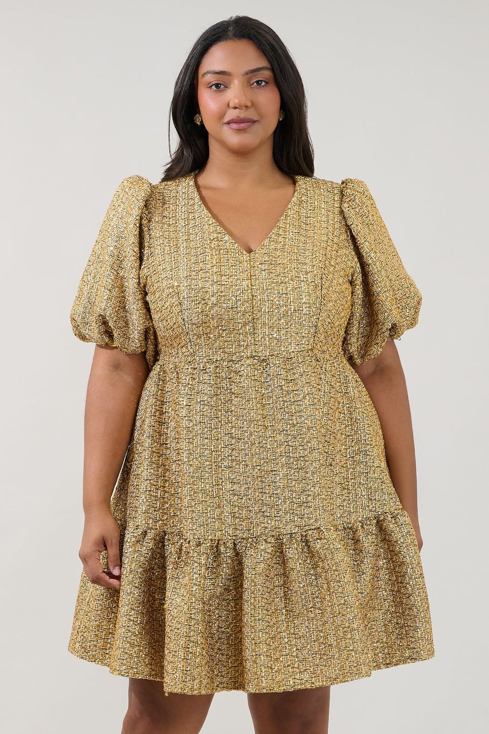 Tamary Dress, Color: Gold, Size: 1X