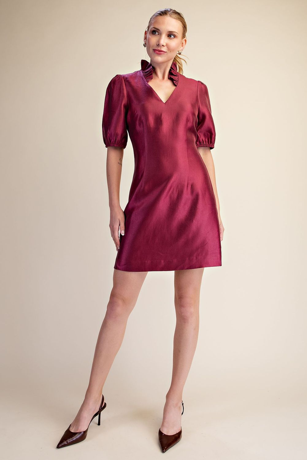 Amina Dress, Color: Burgundy, Size: Small