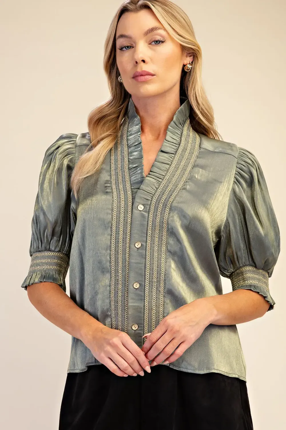 Amina Blouse, Color: Olive, Size: Small