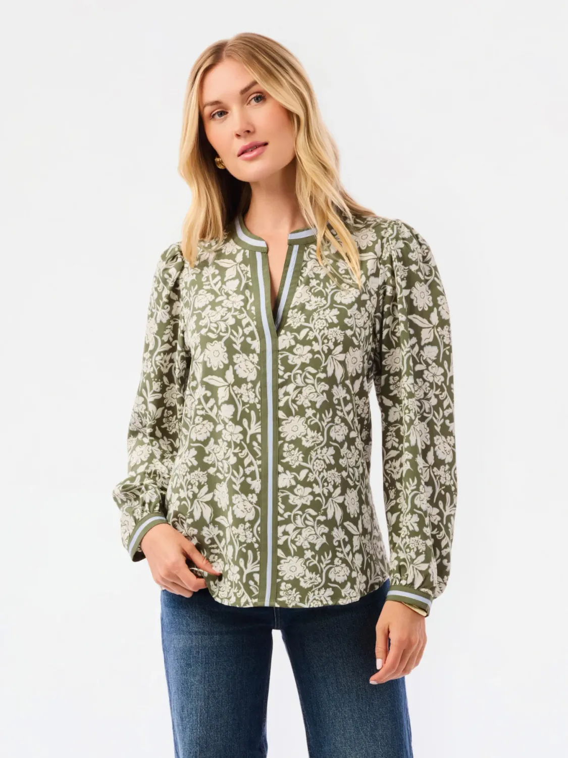 Naomi Painted Trillium Top, Color: Olive, Size: XS
