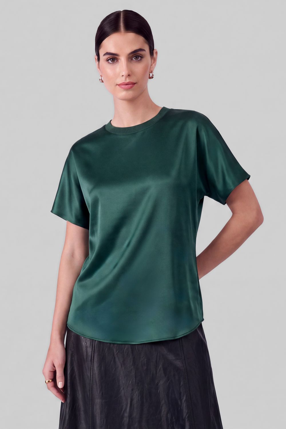 Sally Satin Top, Color: Teal, Size: XS