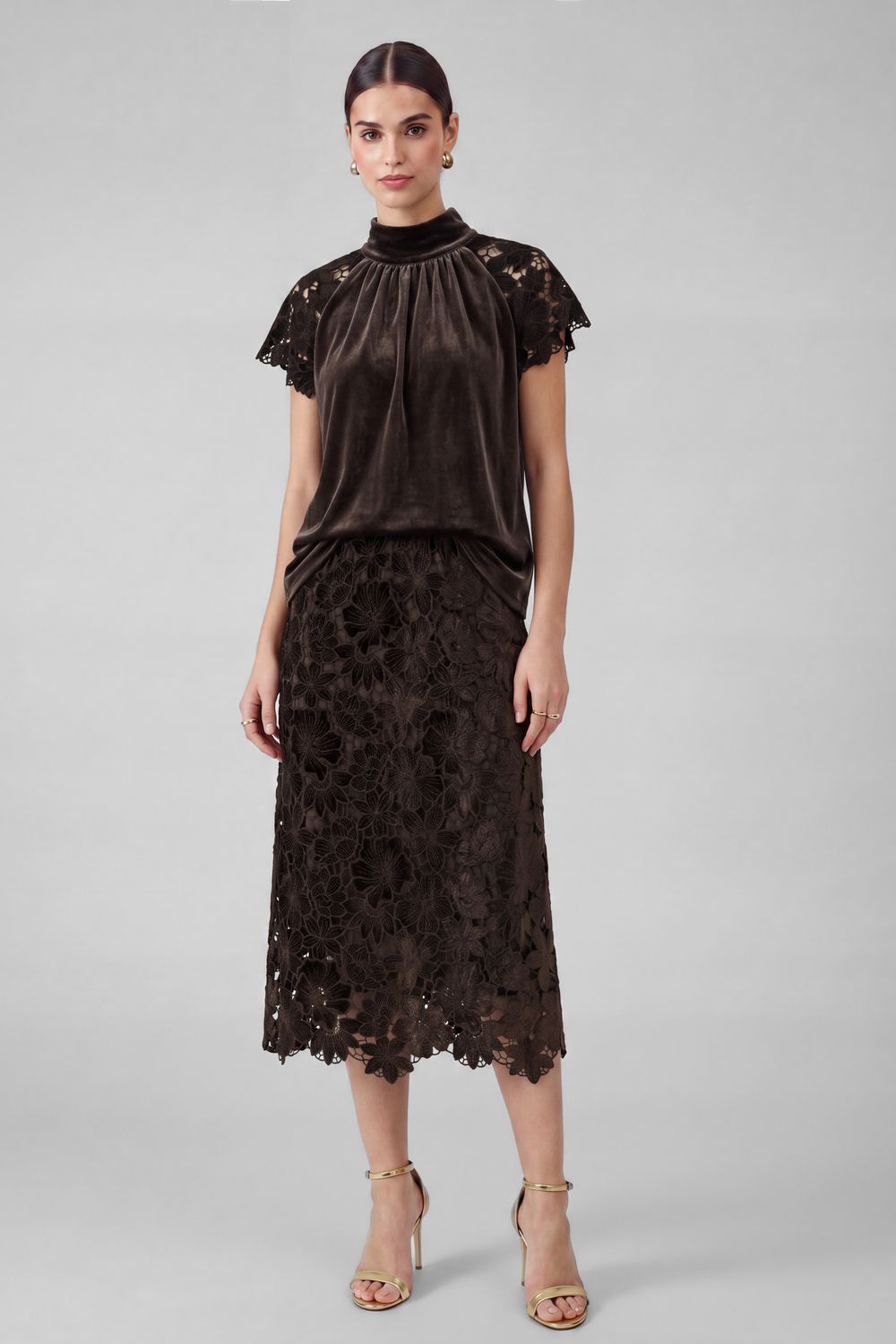 Brenda Velvet Top, Color: Dark Brown, Size: XS