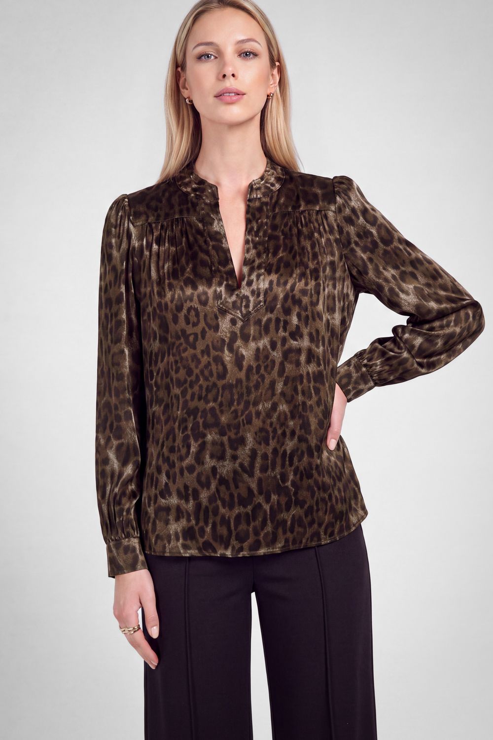 Piper Blouse, Color: Black Leopard, Size: XS