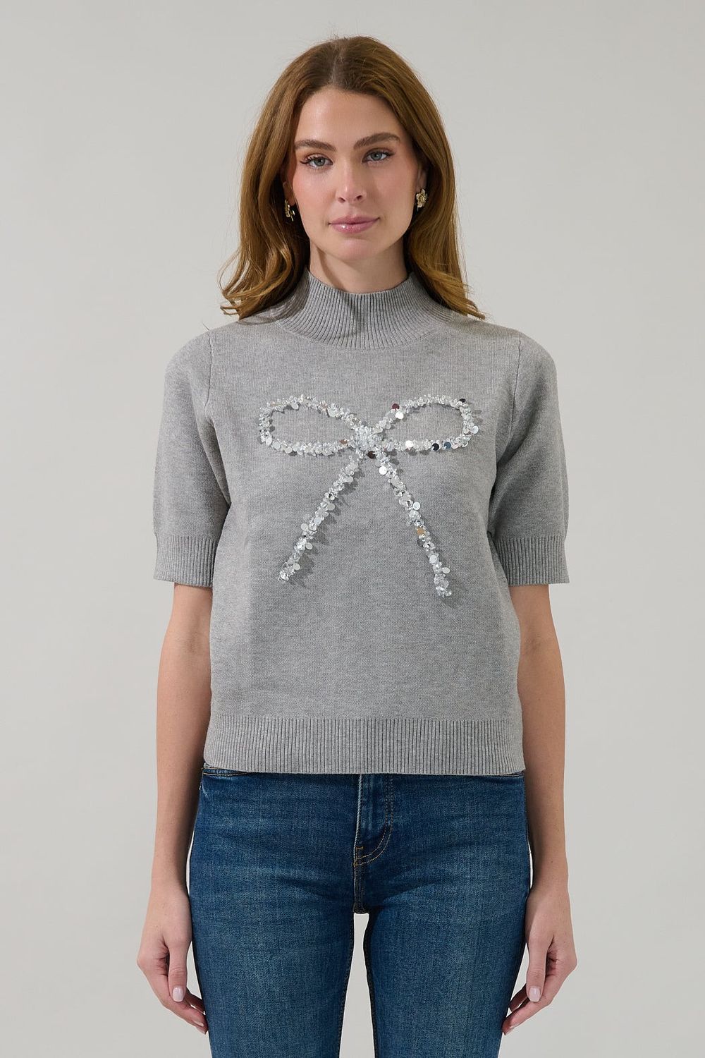 Aneliah Bow Top, Color: Grey, Size: Xsmall