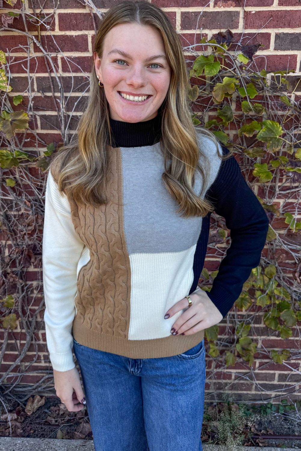Lanette Sweater, Color: Black Grey Cream, Size: Small