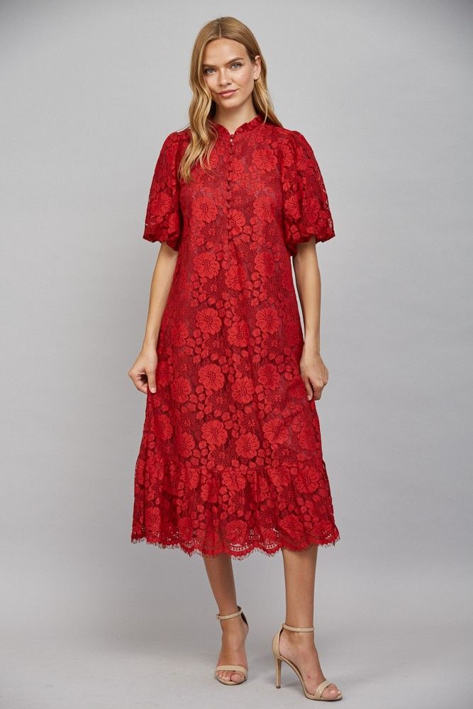 Lanette Midi Dress, Color: Wine Red, Size: Small