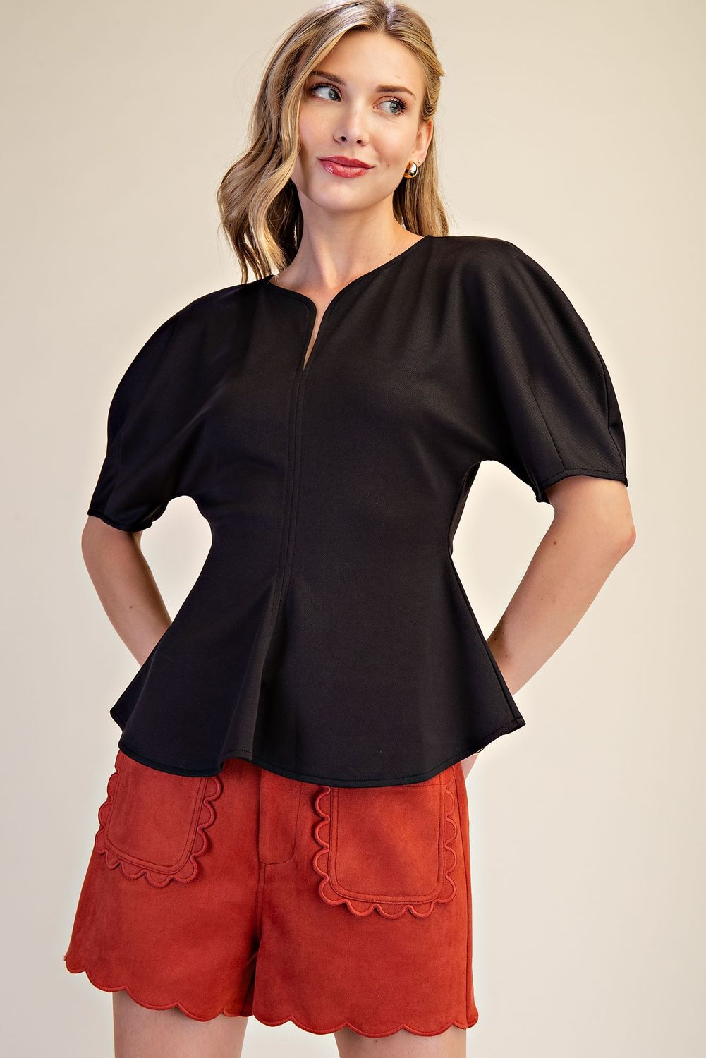 Sandee Peplum Top, Color: Black, Size: Small