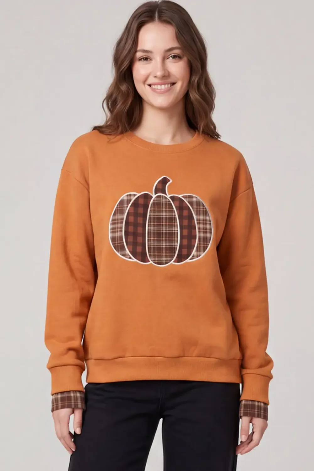 BreeAnne Pumpkin Patchwork Top, Color: Pumpkin, Size: Small