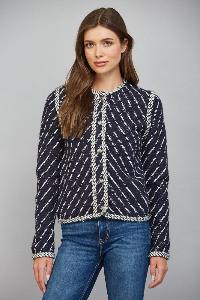 Alicia Cardigan, Color: Navy Cream, Size: Small
