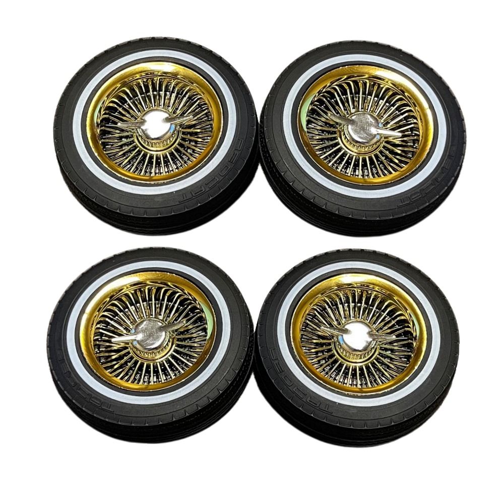 RER14434 Redcat Racing Whitewall Low Pro Tires and Wheels w/ Knock offs & Wheel Nuts (Gold)(Not Glued) (1Set)