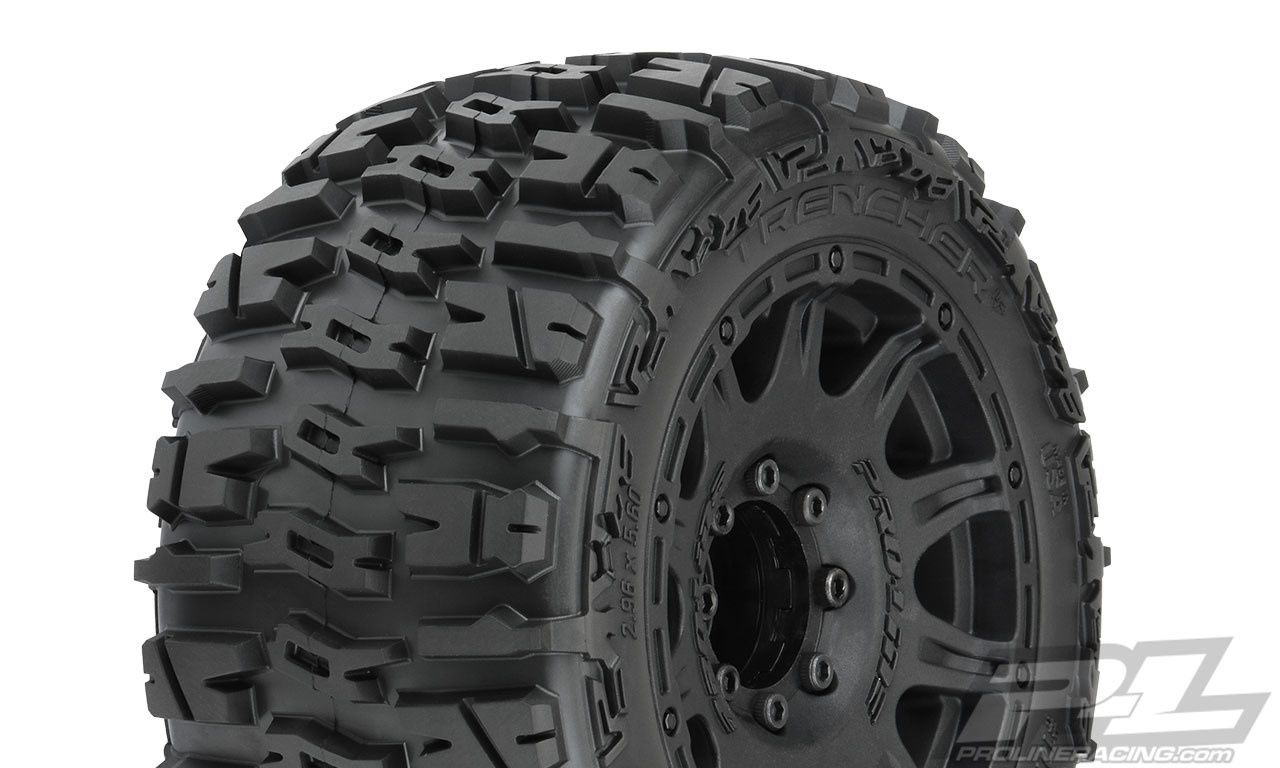 PRO10175-10 Pro-Line Trencher LP 3.8'' Pre-Mounted Truck Tires (2) (Black) (M2) w/Raid 8x32 Removable Hex Wheels