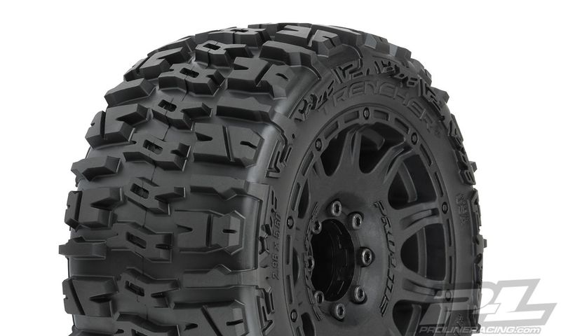 PRO10175-10 Pro-Line Trencher LP 3.8'' Pre-Mounted Truck Tires (2) (Black) (M2) w/Raid 8x32 Removable Hex Wheels