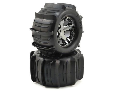 TRA3689 Traxxas Tires & wheels, assembled, glued (2.8') (All-Star black chrome wheels, paddle tires, foam inserts) (2WD electric rear) (2) (TSM rated) TRA3689 Traxxas Tires & wheels, assembled, glued (2.8') (All-Star black chrome wheels, paddle tires, foam inserts) (2WD electric rear) (2) (TSM rated)