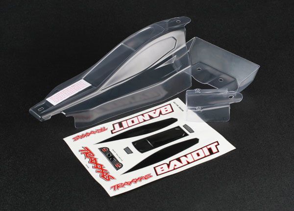 TRA2417 Traxxas Body, Bandit (front & rear) (clear, requires painting)/ window, lights, grille decal sheet
