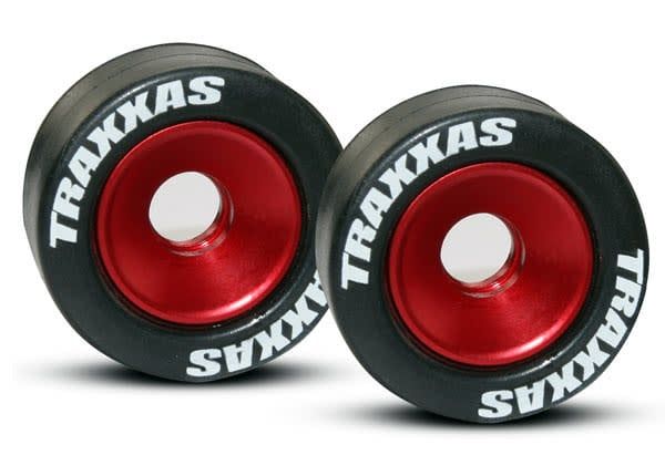 TRA5186 Traxxas Wheels, aluminum (red-anodized) (2)/ 5x8mm ball bearings (4)/ axles (2)/ rubber tires (2)