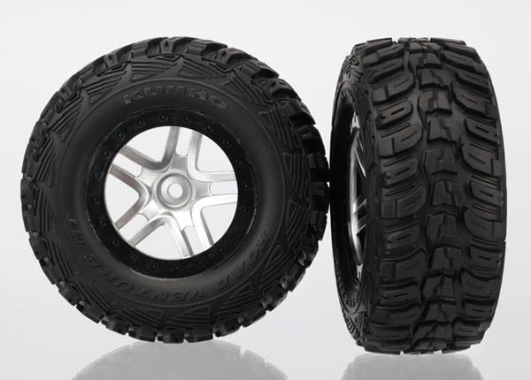 TRA6874 Traxxas Tires & wheels, assembled, glued (SCT Split-Spoke satin chrome, black beadlock style wheels, Kumho tires, foam inserts) (2) (4WD front/rear, 2WD rear only) TRA6874 Traxxas Tires & wheels, assembled, glued (SCT Split-Spoke satin chrome, black beadlock style wheels, Kumho tires, foam inserts) (2) (4WD front/rear, 2WD rear only)