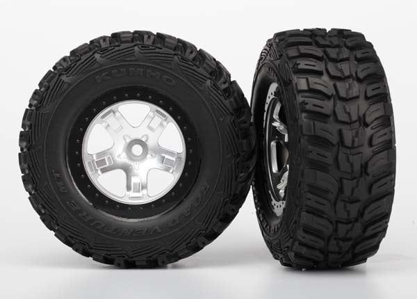 TRA5880 Traxxas Tires & wheels, assembled, glued  (SCT satin chrome, black beadlock style wheels, Kumho tires, foam inserts) (2) (4WD front/rear, 2WD rear only)