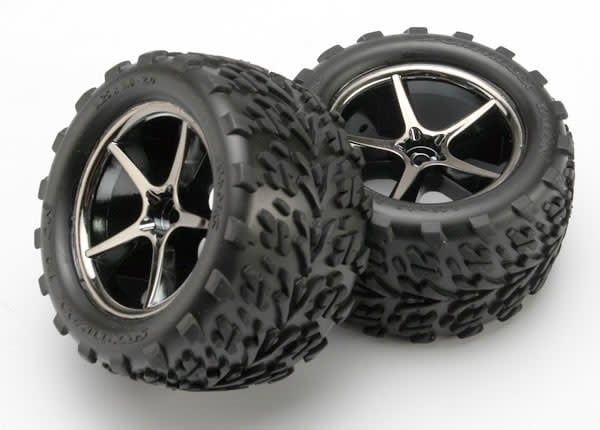 TRA7174A Traxxas Tires and wheels, assembled, glued (Gemini black chrome wheels, Talon tires, foam inserts) (2)