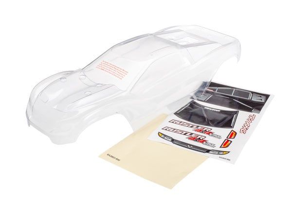 TRA6717 Traxxas Body, Rustler 4X4 (clear, requires painting)/ window, grille, lights decal sheet
