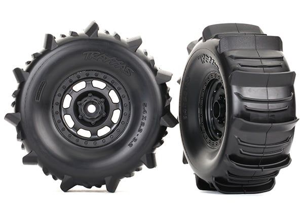 TRA8475 Traxxas Tires and wheels, assembled, glued (Desert Racer wheels, paddle tires, foam inserts) (2)