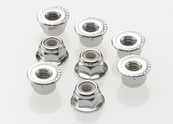 TRA3647 Traxxas Nuts, 4mm flanged nylon locking (steel, serrated) (8)