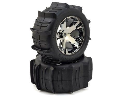 TRA3776 Traxxas Tires & wheels, assembled, glued (2.8') (All-Star black chrome wheels, paddle tires, foam inserts) (2WD electric rear) (2) (TSM rated) TRA3776 Traxxas Tires & wheels, assembled, glued (2.8') (All-Star black chrome wheels, paddle tires, foam inserts) (2WD electric rear) (2) (TSM rated)