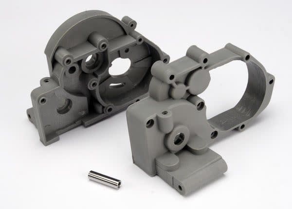 TRA3691A Traxxas Gearbox halves (l&r) (gray) w/ idler gear shaft