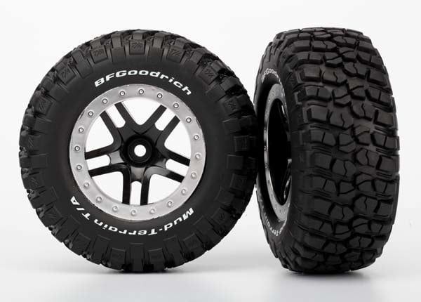 TRA5883 Traxxas Tires & wheels, assembled, glued (SCT Split-Spoke, black, satin chrome beadlock wheels, BFGoodrich Mud-Terrain™ T/A KM2 tire, foam inserts) (2) (4WD f/r, 2WD rear) TRA5883 Traxxas Tires & wheels, assembled, glued (SCT Split-Spoke, black, satin chrome beadlock wheels, BFGoodrich Mud-Terrain™ T/A KM2 tire, foam inserts) (2) (4WD f/r, 2WD rear)