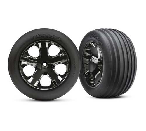 TRA3771A Traxxas Tires & wheels, assembled, glued (2.8') (All-Star black chrome wheels, ribbed tires, foam inserts) (electric front) (2)