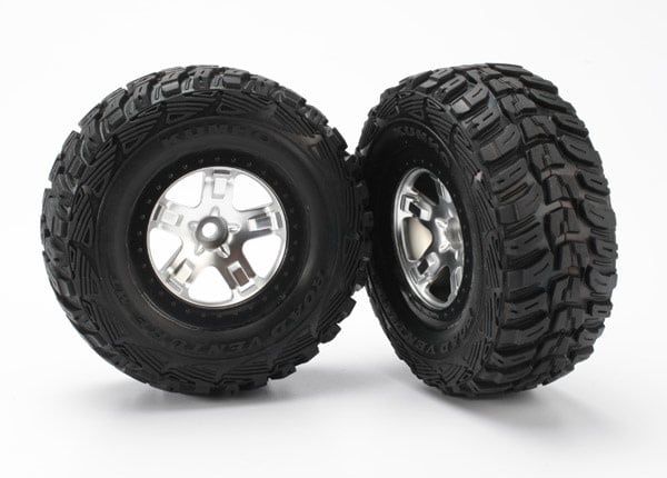 TRA5881 Traxxas Tires & wheels, assembled, glued (SCT satin chrome, black beadlock style wheels, Kumho tires, foam inserts) (2) (2WD front)