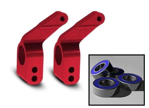 TRA3652X Traxxas Stub axle carriers, Rustler/Stampede/Bandit (2), 6061-T6 aluminum (red-anodized)/ 5x11mm ball bearings (4)