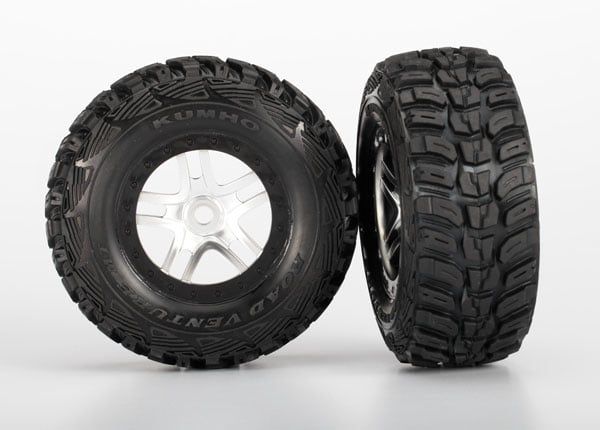 TRA5976R Traxxas Satin Chrome & Black Wheels & S1 Kumho Tires (2)