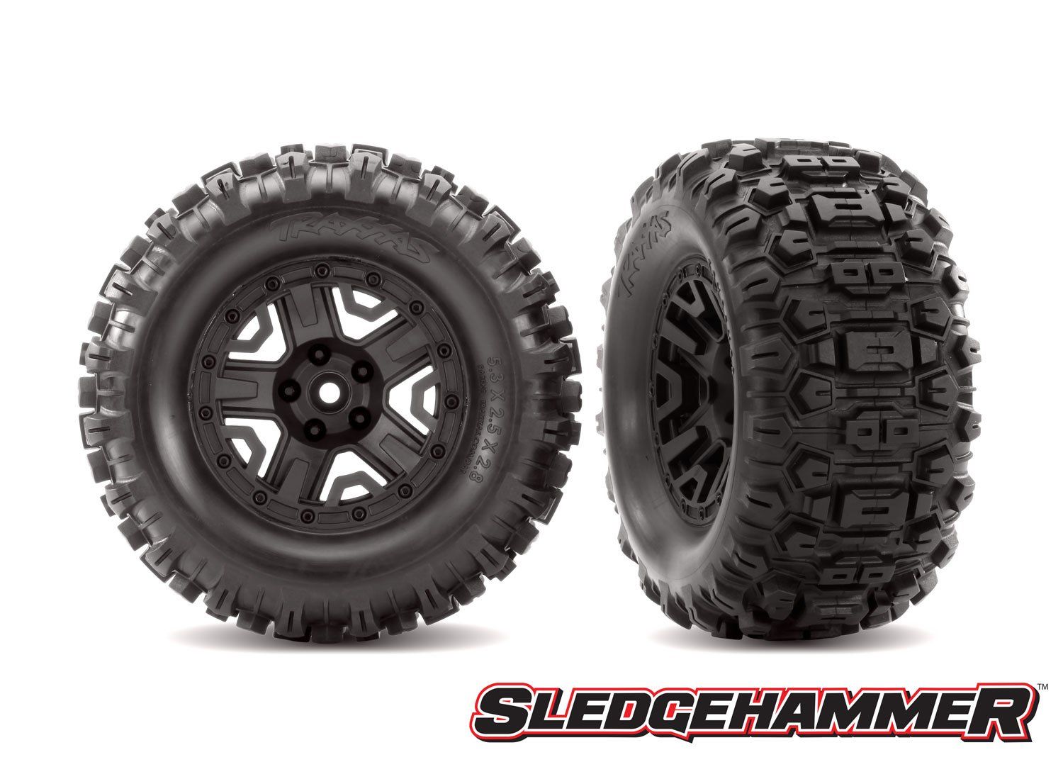 TRA6792 Traxxas 5-Spoke 2.8" Black Wheels & Sledgehammer Tires (2)