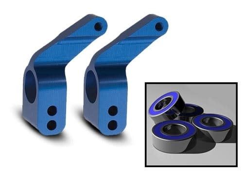 TRA3652A Traxxas Stub axle carriers, Rustler/Stampede/Bandit (2), 6061-T6 aluminum (blue-anodized)/ 5x11mm ball bearings (4)