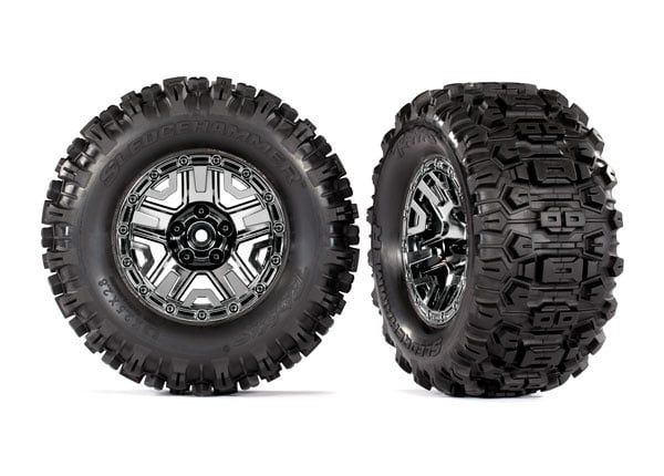 TRA9072 Traxxas 2.8" Black Chrome Wheels & Sledgehammer Tires (2)