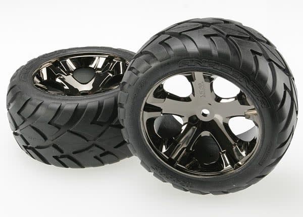 TRA3773A Traxxas Tires & wheels, assembled, glued (All Star black chrome wheels, Anaconda tires, foam inserts) (2WD electric rear) (1 left, 1 right) TRA3773A Traxxas Tires & wheels, assembled, glued (All Star black chrome wheels, Anaconda tires, foam inserts) (2WD electric rear) (1 left, 1 right)