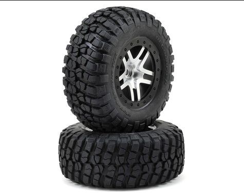TRA6873X Traxxas SCT Satin Chrome & Black Wheels w/ BFG Tires (2) TRA6873X Traxxas SCT Satin Chrome & Black Wheels w/ BFG Tires (2)