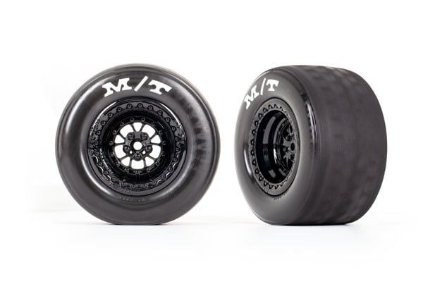 TRA9475 Traxxas Weld Gloss Black Rear Wheels & MT Tires (2)