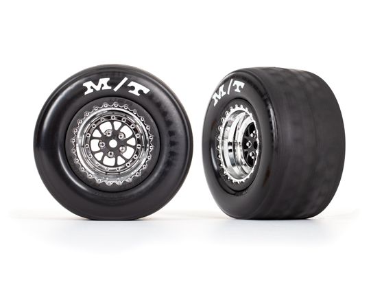 TRA9475R Traxxas Weld Black and Chrome Rear Wheels & MT Tires (2)