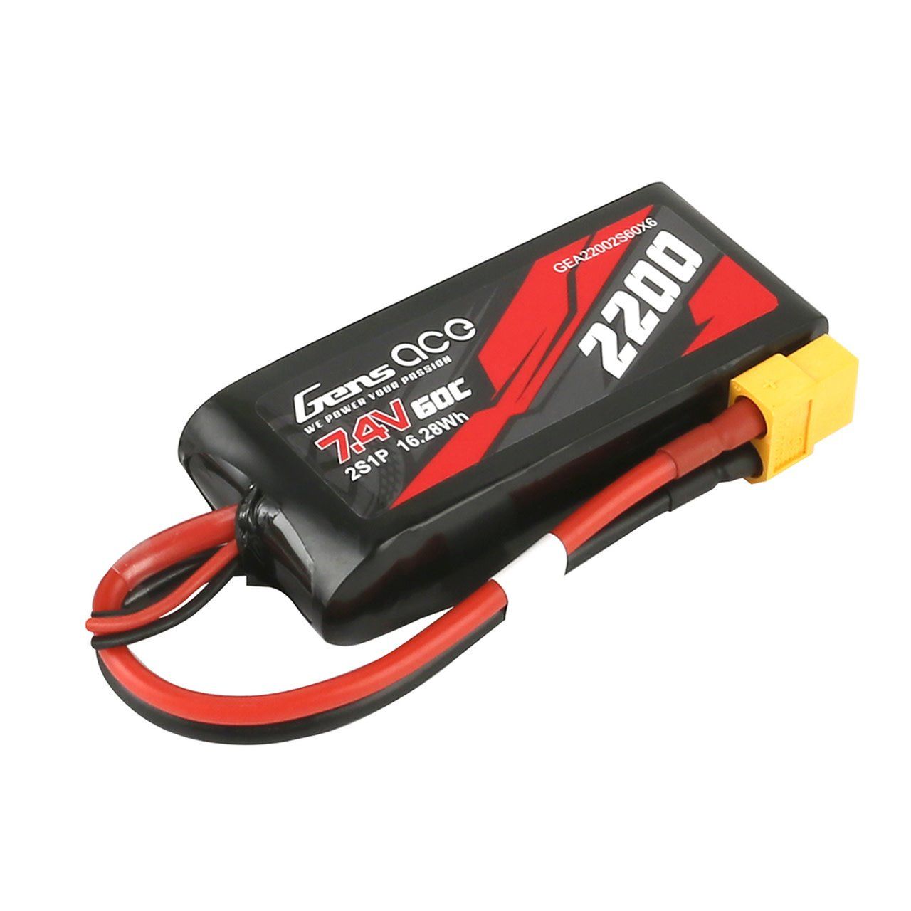 GEA222S60X6GT Gens ace 2200mah 2S 60C 7.4V G-Tech Lipo Battery Pack w/ XT60 Plug