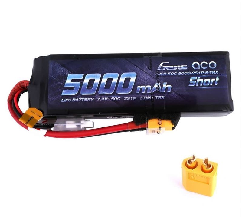 GEA50002S50S6 Gens Ace 5000mAh 7.4V 50C 2S1P Short-Size Lipo Battery Pack with XT60 Plug