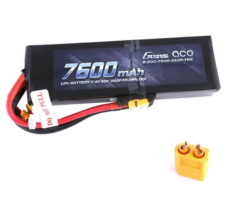 GEA76002S50X6 Gens Ace 7600mAh 7.4V 50C 2S2P Lipo Battery Pack with XT60 Plug
