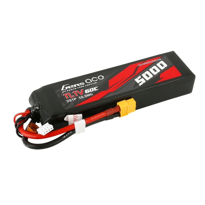 GEA50003S60X6 Gens Ace 11.1V 60C 3S 5000mAh Lipo Battery Pack with XT60 Plug
