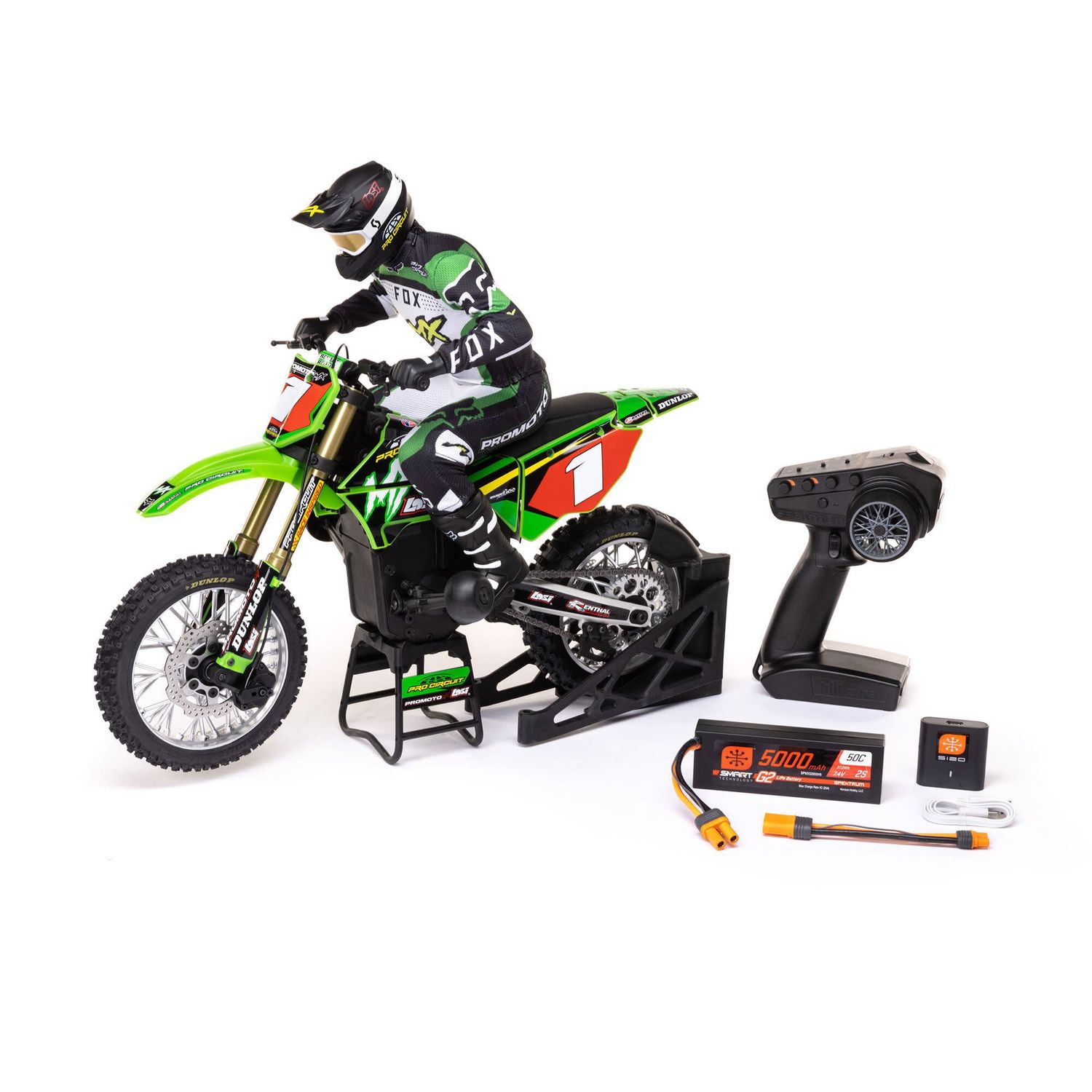 LOS06002 Losi 1/4 Promoto-MX Motorcycle RTR with Battery and Charger, Pro Circuit (Green)