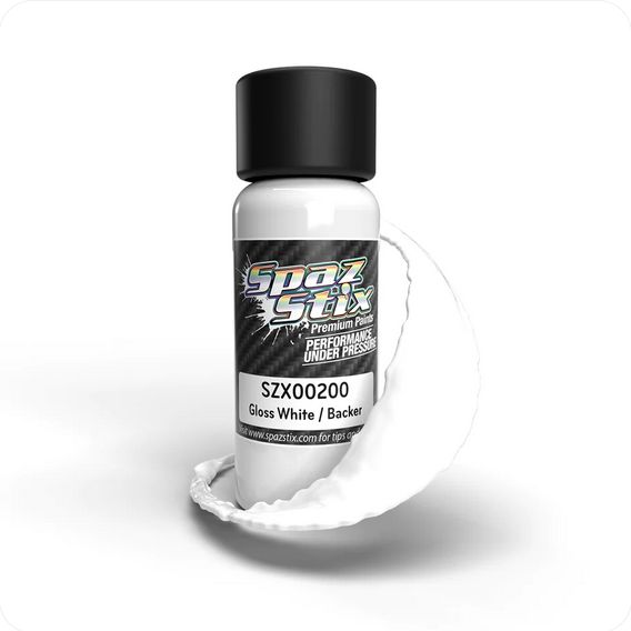 SZX00200 Spaz Stix Solid White/Backer, Airbrush Ready Paint, 2oz Bottle