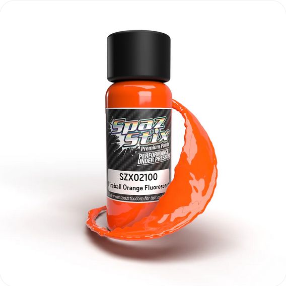 SZX02100 Spaz Stix Fireball Orange Fluorescent Airbrush Ready Paint, 2oz