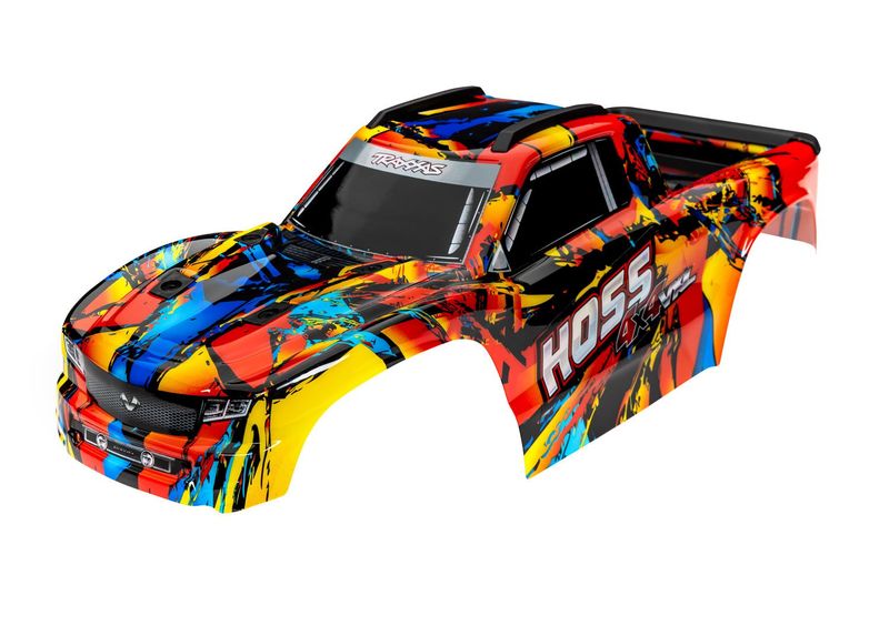 TRA9011R Traxxas Body, Hoss 4X4 VXL, Solar Flare (painted, decals applied) (assembled with front & rear body mounts and rear body support for clipless mounting) TRA9011R Traxxas Body, Hoss 4X4 VXL, Solar Flare (painted, decals applied) (assembled with front & rear body mounts and rear body support for clipless mounting)