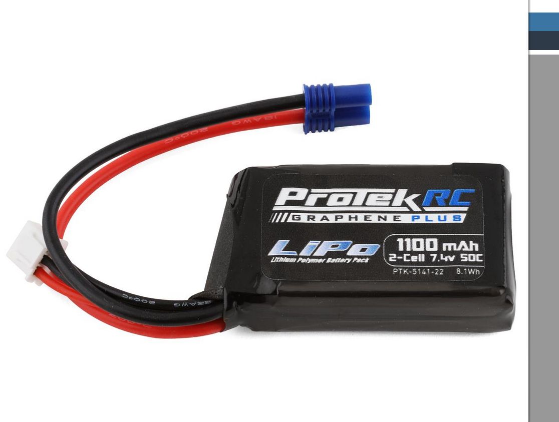 PTK-5141-22 ProTek RC 2S 50C 1100mAh Losi Mini T/B & JRX2 LiPo Battery w/EC2