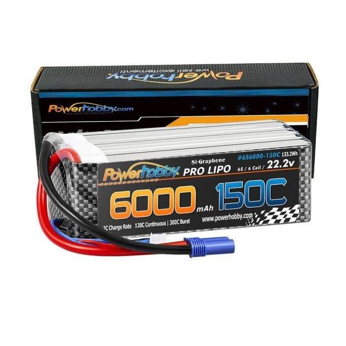 PHB6S6000150EC5  Power Hobby XTREME 6S 22.2V 6000mAh 150C/300C LiPo Battery with EC5 Plug  120C Continuous / 300C Burst