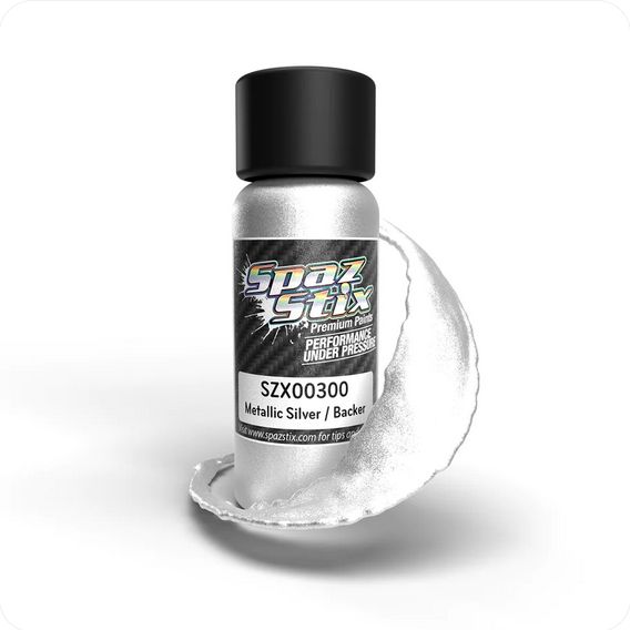 SZX00300 Spaz Stix Metallic Silver/Candy Backer, Airbrush Ready Paint, 2oz Bottle
